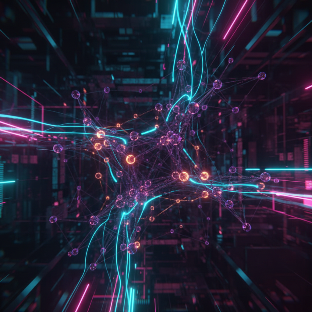 A stylized image of a neural network representing the Claude 3.5 Sonnet generative AI model.