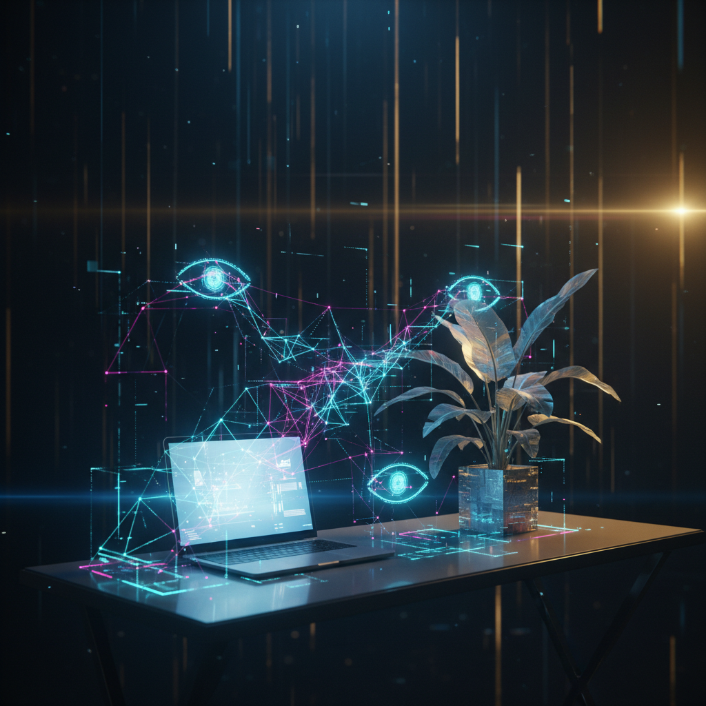 An abstract representation of a multimodal AI like Project Astra perceiving a real-world environment through a network of light.