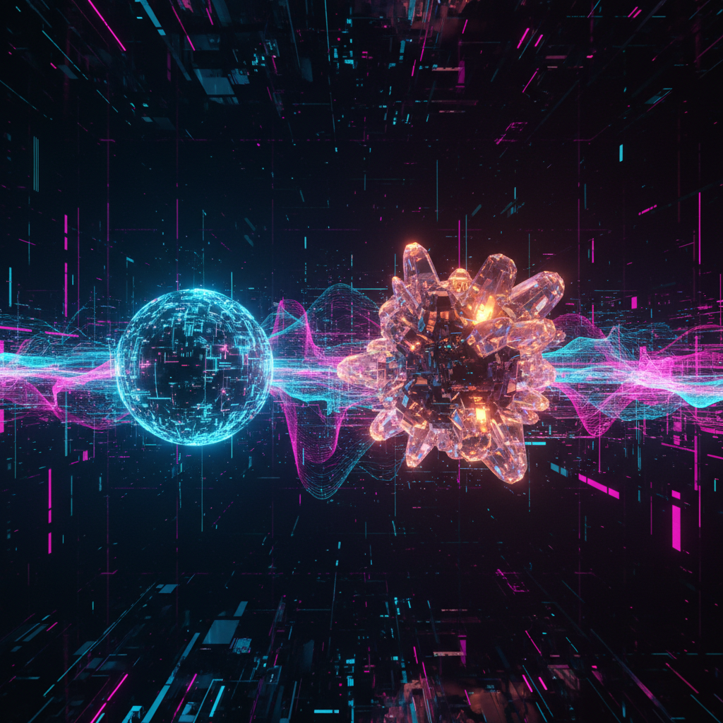 A conceptual image representing the Llama 3.1 8B vs. 70B AI model comparison, showing two distinct neural network nodes.