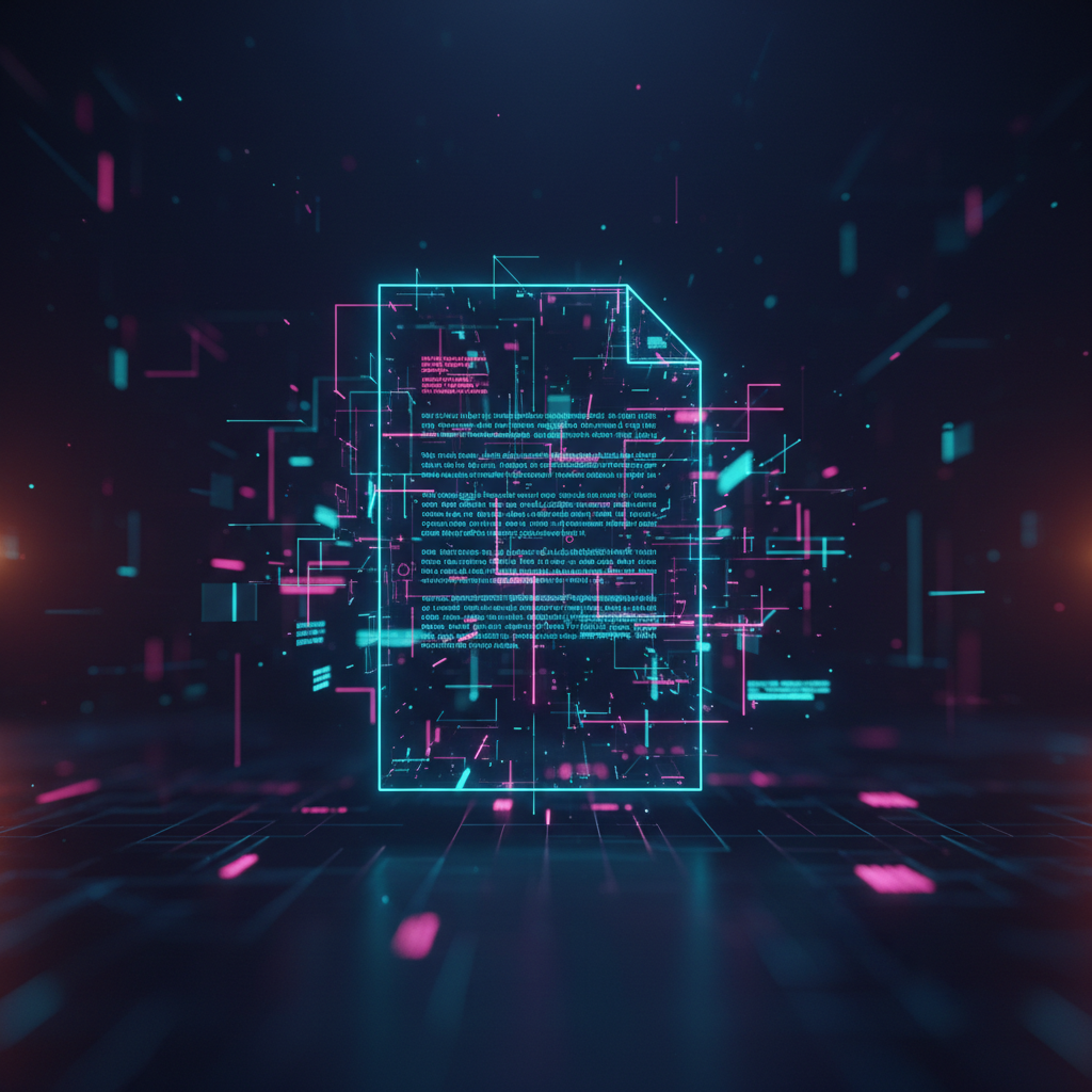 An abstract image representing a Perplexity AI Pages feature analysis, with data nodes forming a document.