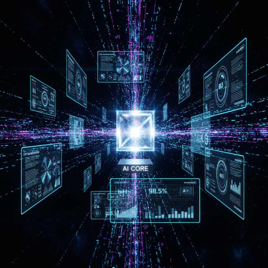 A futuristic visualization of data streams being analyzed, representing how Snowflake acquires TruEra for AI observability.