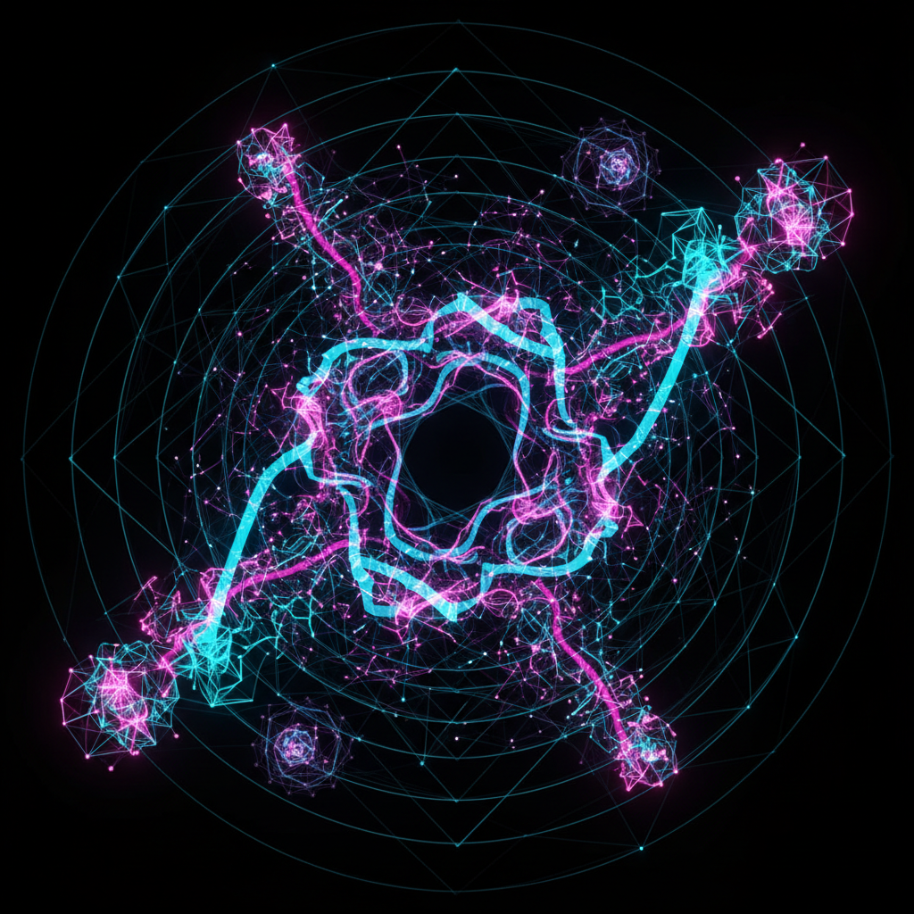 An abstract image of a neural network representing the process of using AI for scientific discovery with Google's FunSearch.