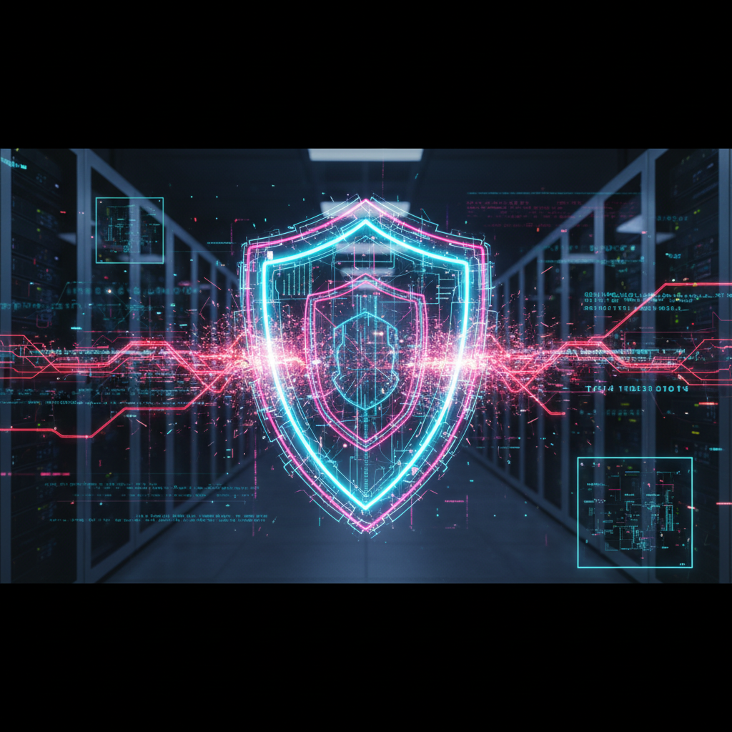 A glowing digital shield deflecting attacks, illustrating the article: what is an AI security agent and how it works.