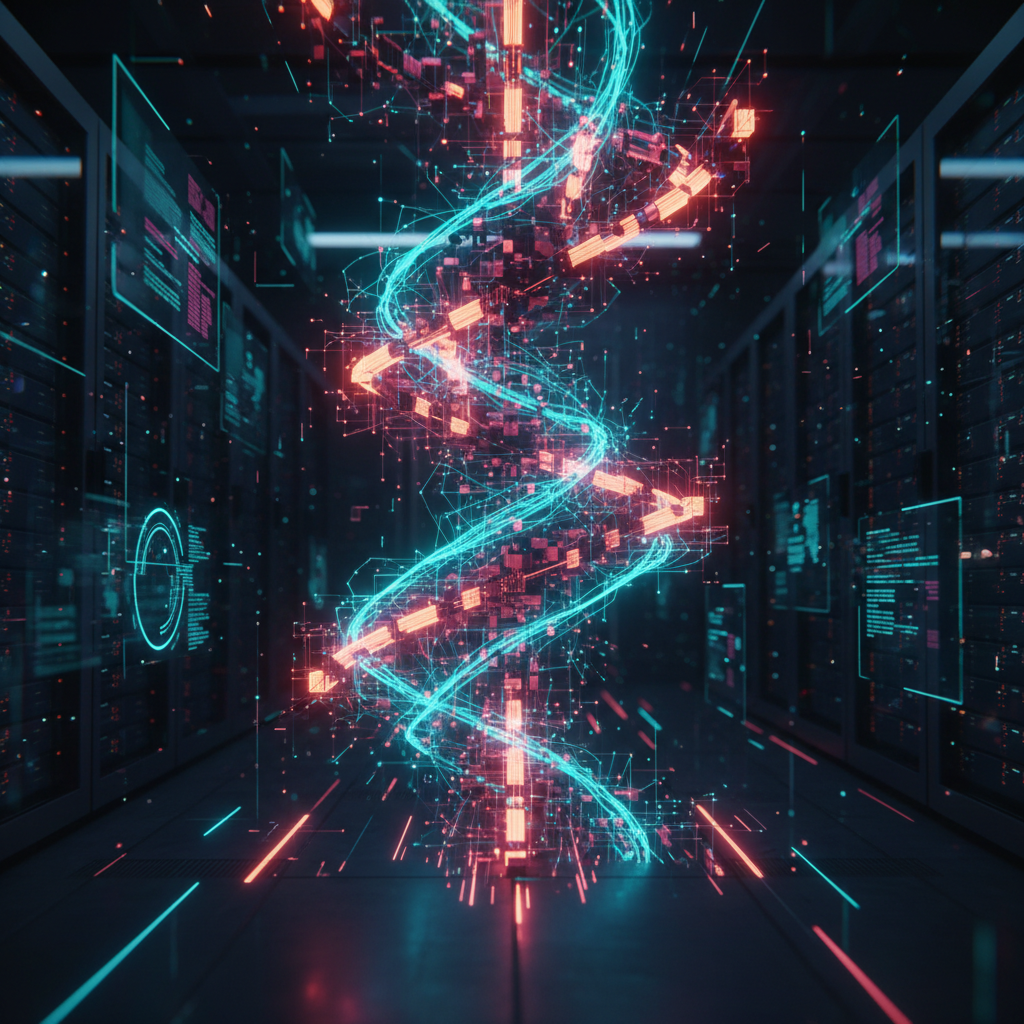 A visual representation of what the AI21 Jamba-1.5 Large model is, showing interconnected data streams in a futuristic setting.