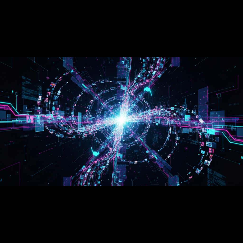 A futuristic neural network diagram representing how the IDEFICS-2 model processes visual and text data.
