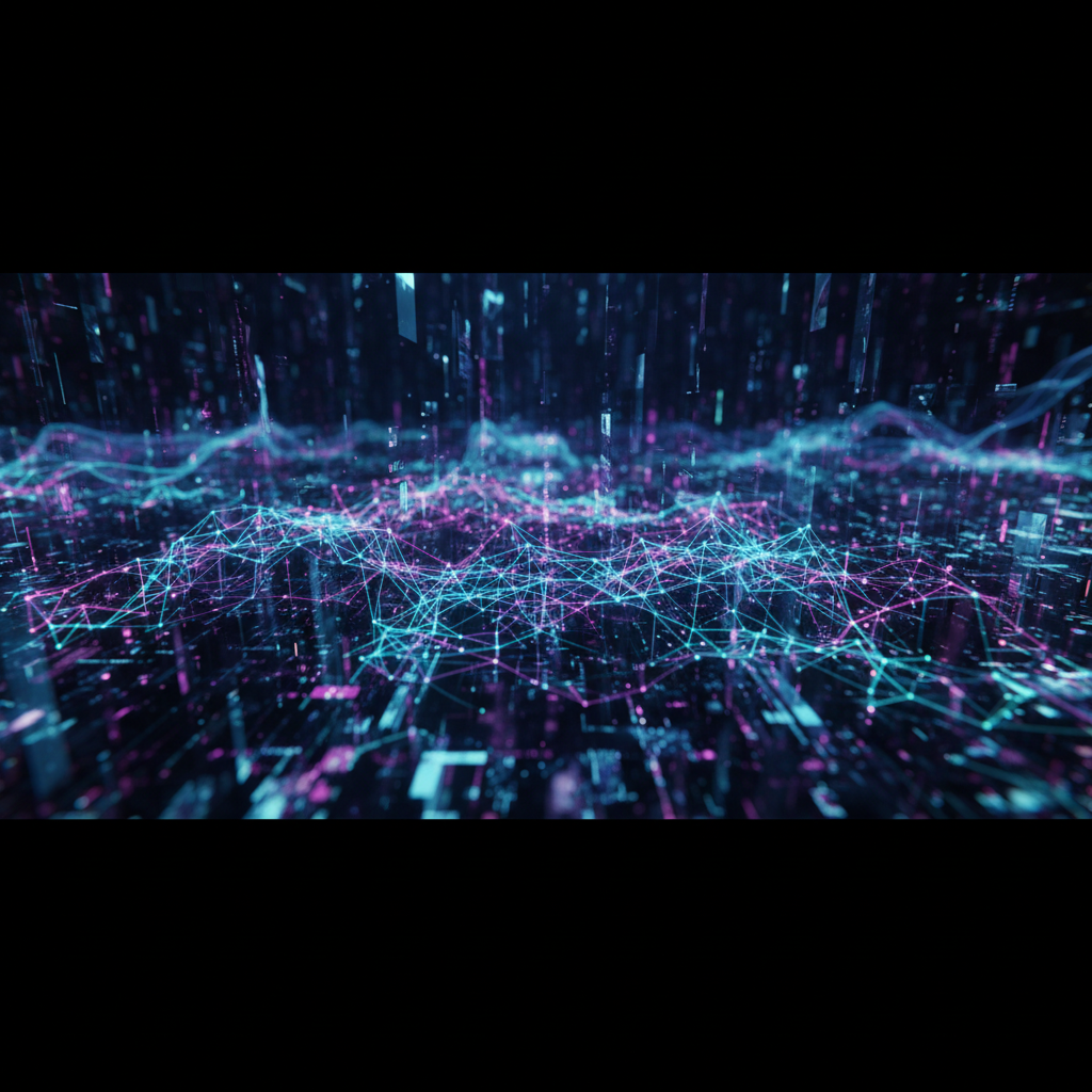 An abstract representation of the Microsoft Florence-2 model architecture glowing over a data landscape.